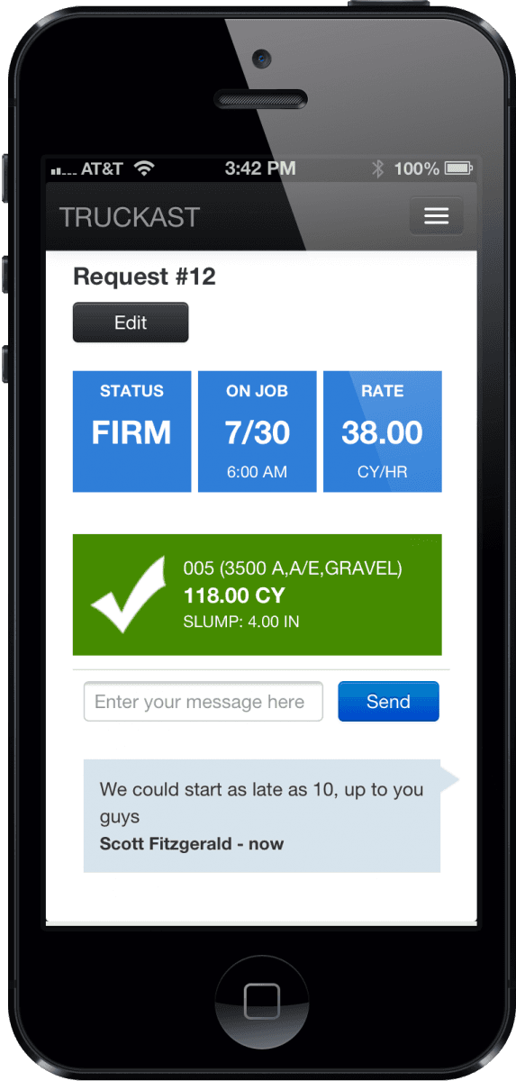 Truckast India Order screen